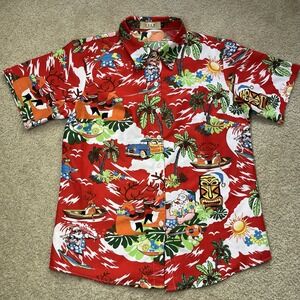 SSLR Womens Santa On Vacation Hawaiian Button Up Shirt Size Small Button Up EUC